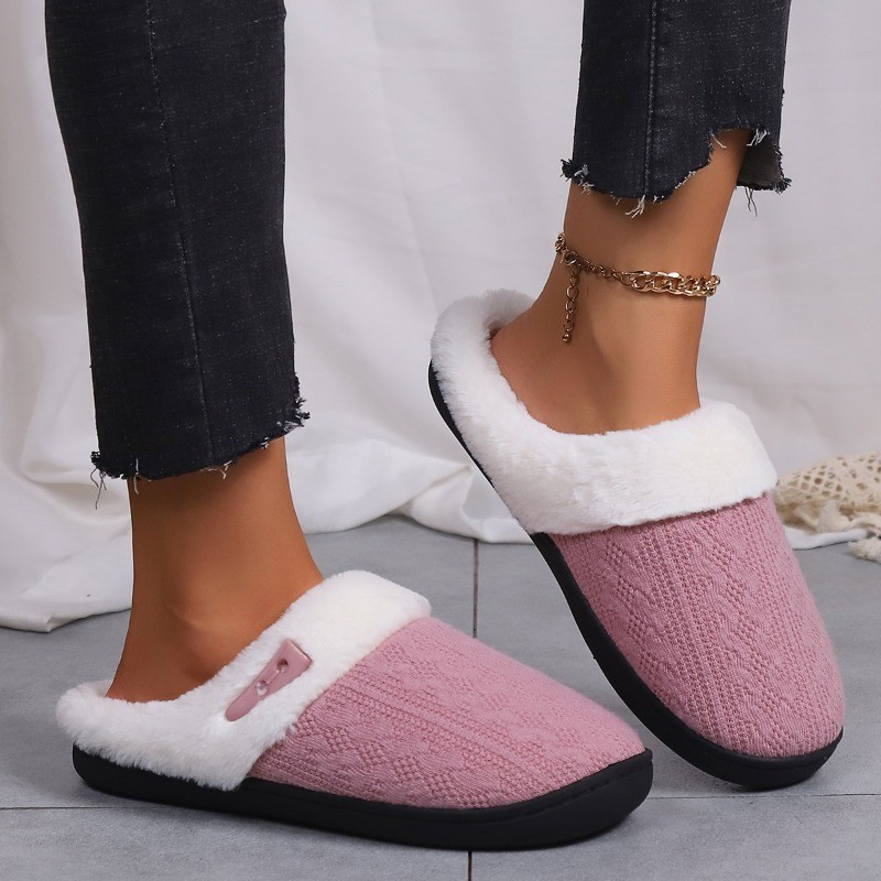 Women’s Plush Fleece-Lined Warm Cotton Slippers Cozy Non-Slip Indoor House Shoes