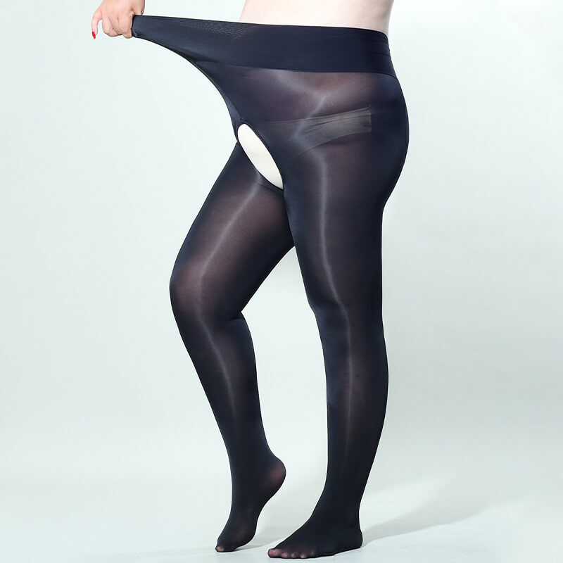 300lbs Plus Size Women Shiny Glossy Pantyhose Sheer Stockings Open Crotch Tights