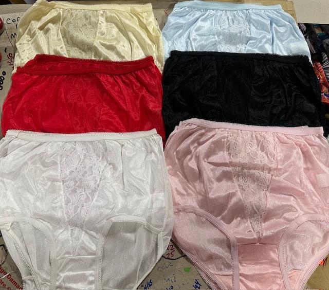 12 Pairs (1 dz) Famous Maker 100% NYLON Briefs SEXY LACE insert Sz 5 6 7 UNISEX