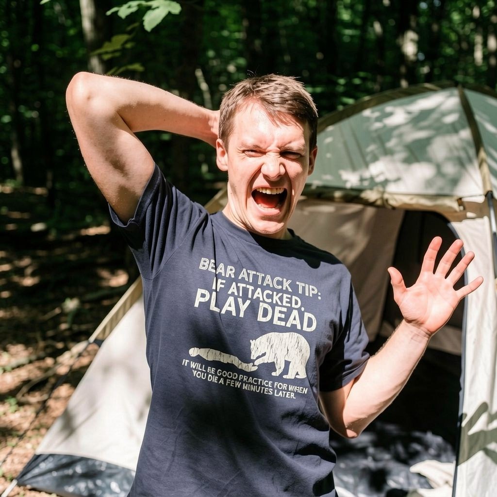 Mens Bear Attack Tip T Shirt Funny Camping Hiking Outdoor Adventure Sarcastic