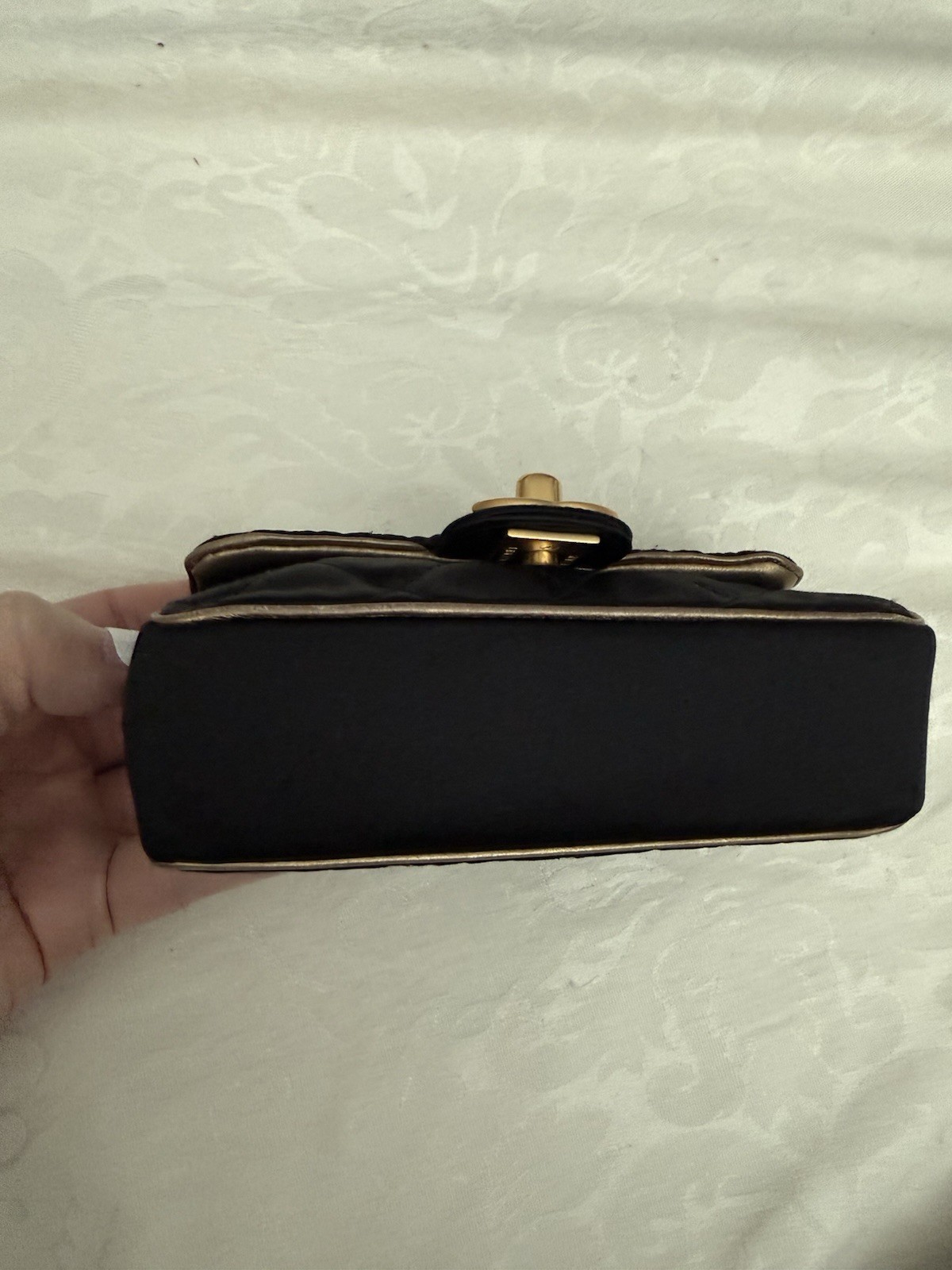Vintage Chanel Extra Mini Satin Flap Bag Black Gold Chain Crossbody Rare