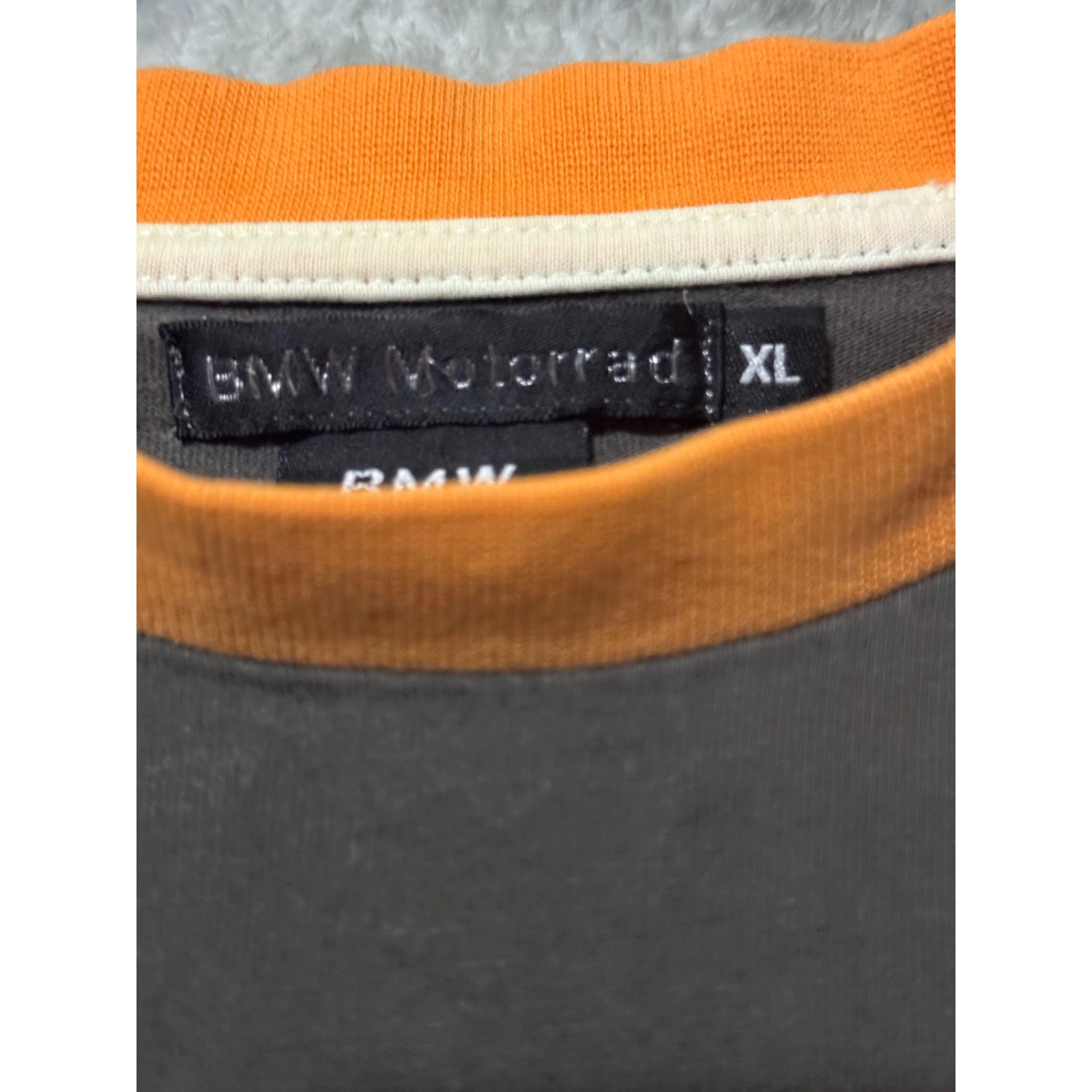 BMW Motorrad Mens XL T-Shirt Charcoal Grey Orange Racing Stripe Cotton Tee