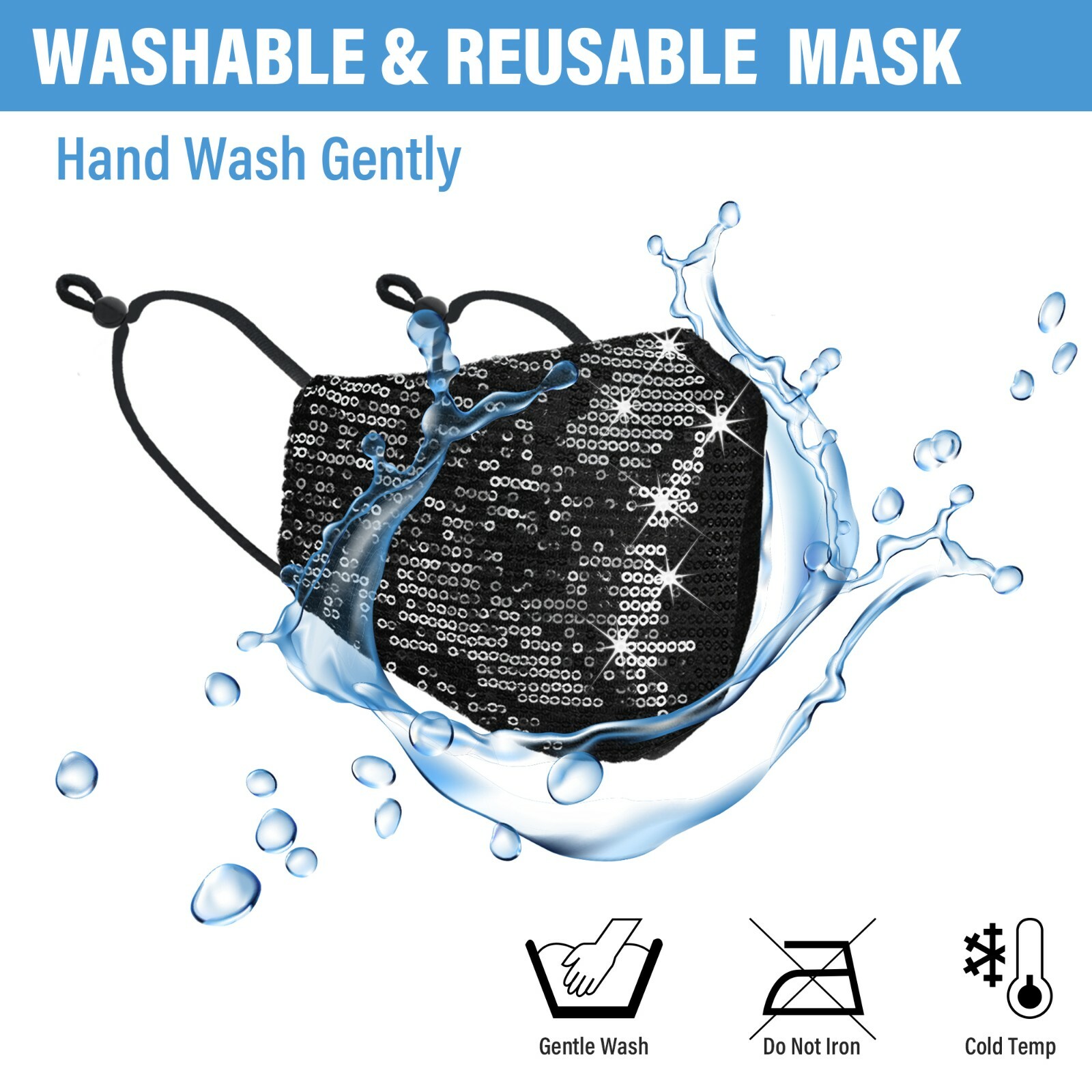 Sequin Glitter Fabric Shiny Fashion Bling Face Mask Washable Reusable USA Seller