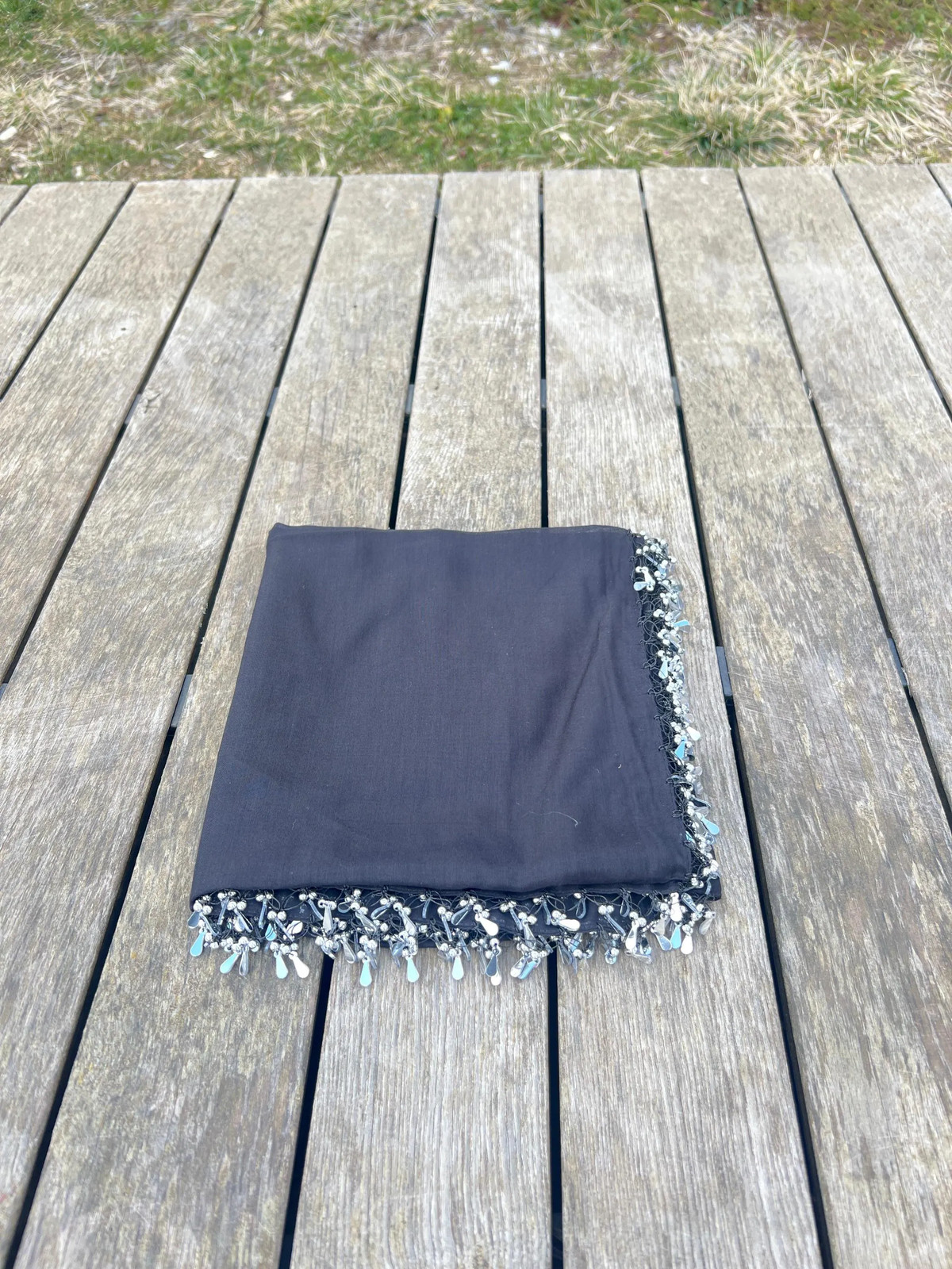 Handmade Black Turkish Crochet Edge Yazma Headscarf Cotton Unique Boho Vintage