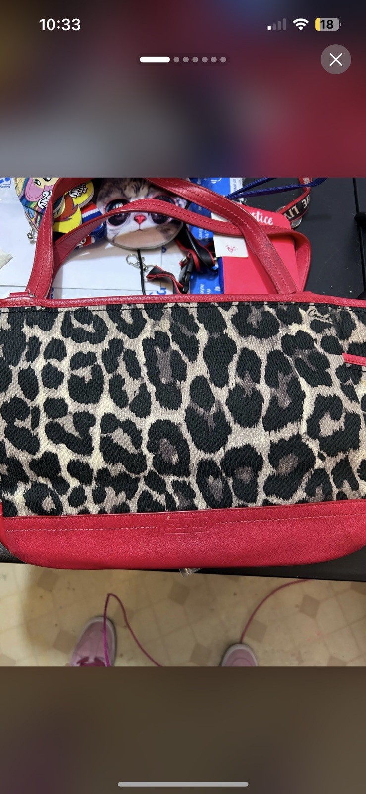 Coach Leopard Print Red And Black Shoulder Bag Purse