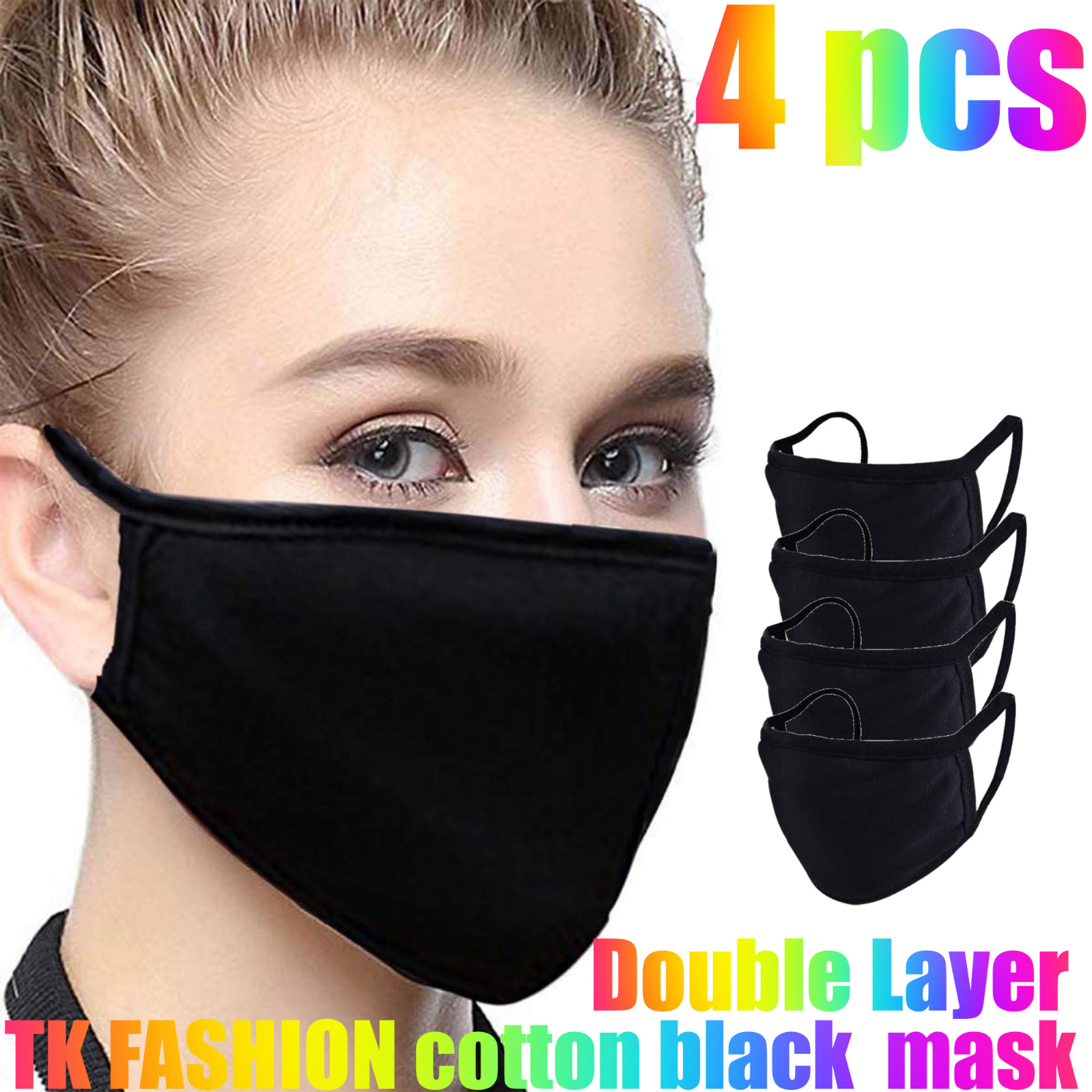 Soft Poly Cotton Face Black Mask Double Layer Reusable and Washable Unisex