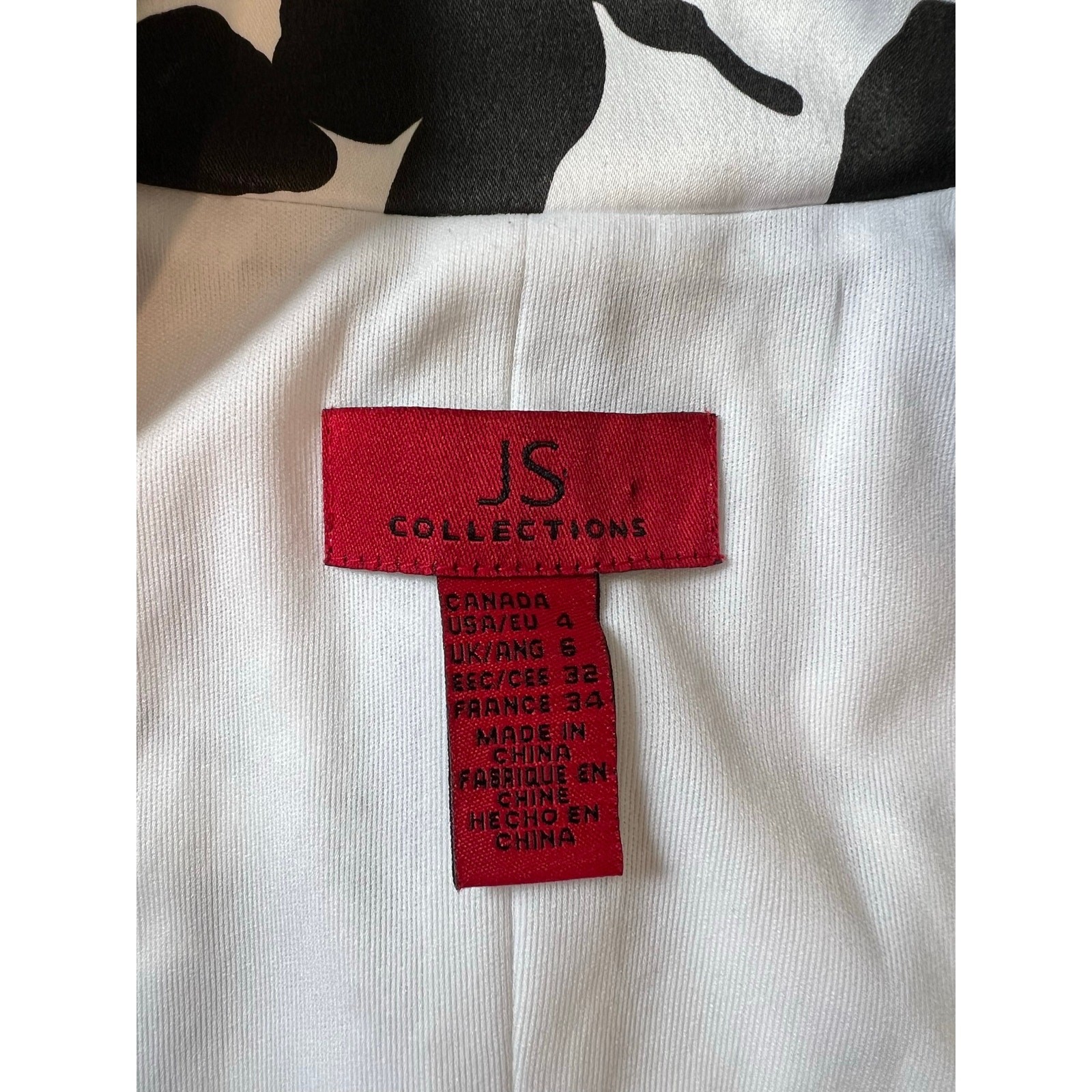 JS Collections Black & White Floral Button Front Blouse Top Size 4 Office Siren