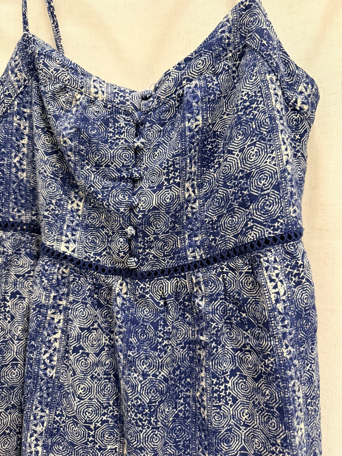 Blue Rain Sz S Blue Patterned Spaghetti Strap Dress