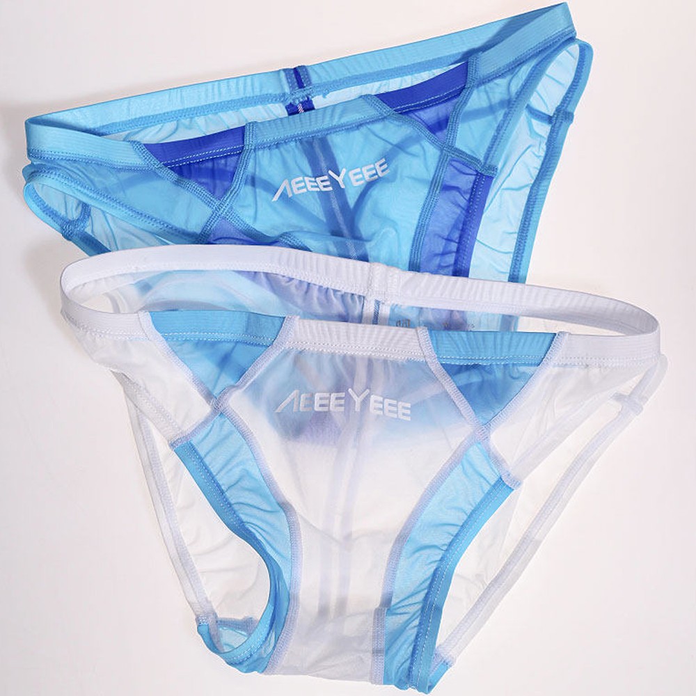 Men’s Sexy Ice Silk Transparent Underwear Ultra-thin Patchwork Low-Waist Panties