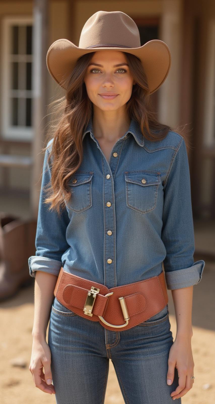 Women Hip High Waist Hook Buckle Chocolate Brown Color Elastic Band Belt M L