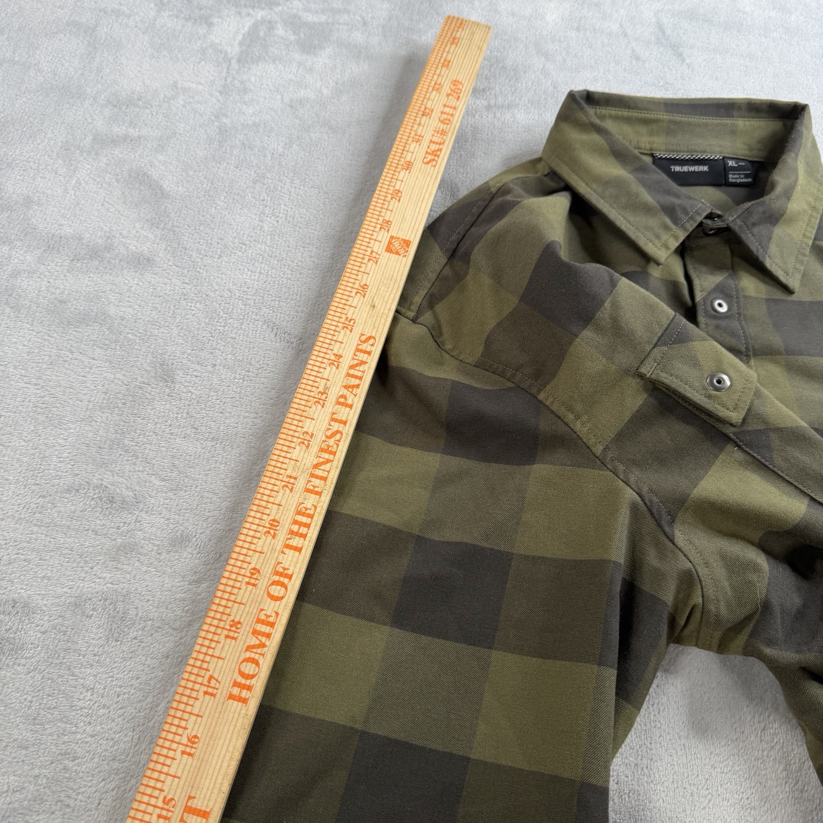 Truewerk Tech Flannel Shirt Men XL Green Plaid Snap Button Up Long Sleeve Work
