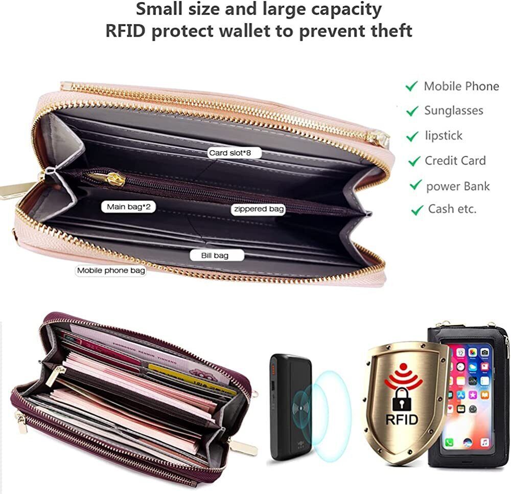 Women’s Wallet Touch Screen Cellphone Crossbody Bag RFID Blocking Purse Handbag