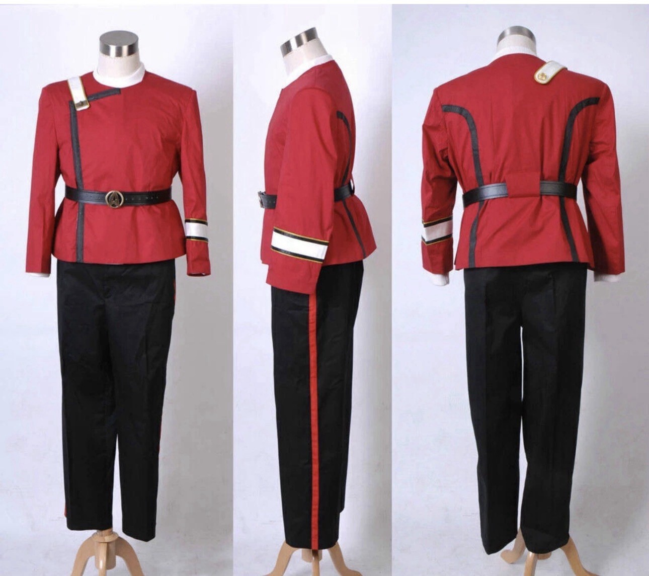 Star Trek Uniform Costume Red Jacket Starfleet Insignia Belt Black Pants