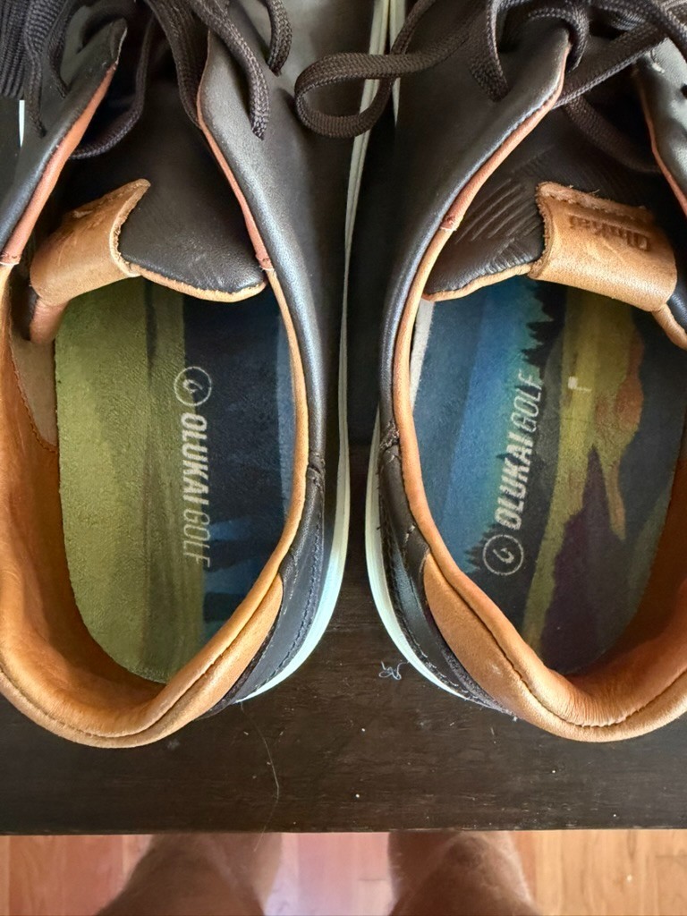 OluKai Wai’alae Dark Wood Brown Mens Waterproof Leather Golf Shoes NEW Size 10