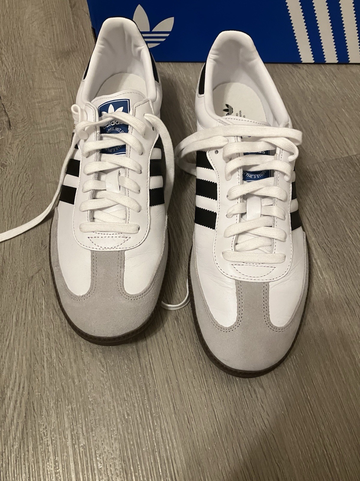 adidas Samba Men’s Sneaker US 12 White/Brown/Gray/Black Leather Lace-Up