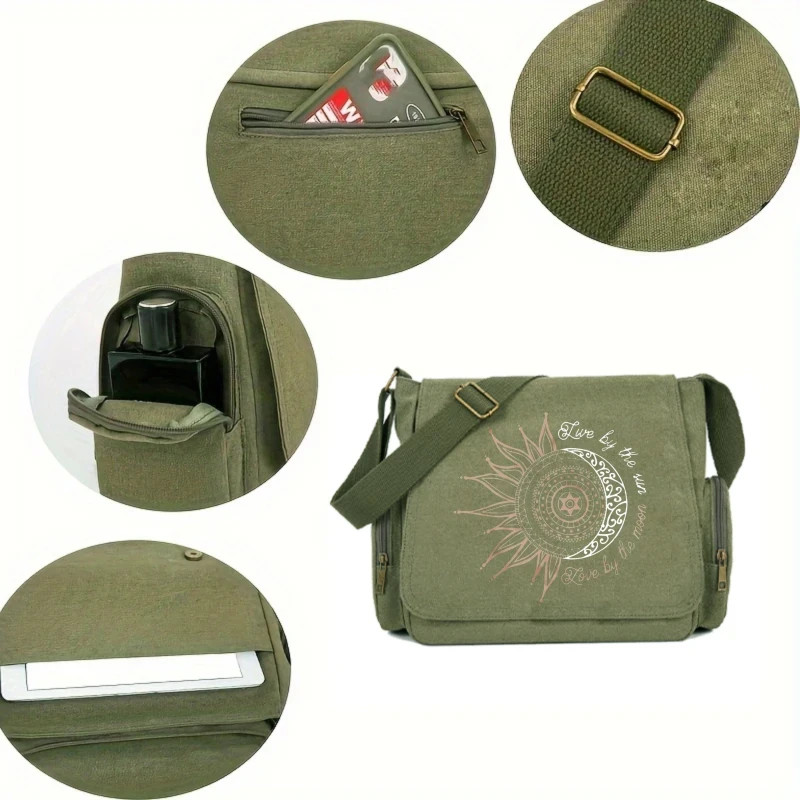 Sun Print Canvas Crossbody Bag for Women Large Capacity Shoulder Messenger