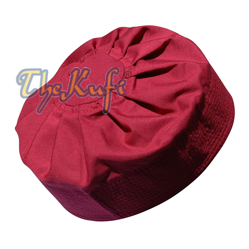 Islamic Kufi Prayer Cap Plain Maroon Pleated-top Fabric Peci Muslim Prayer Hat