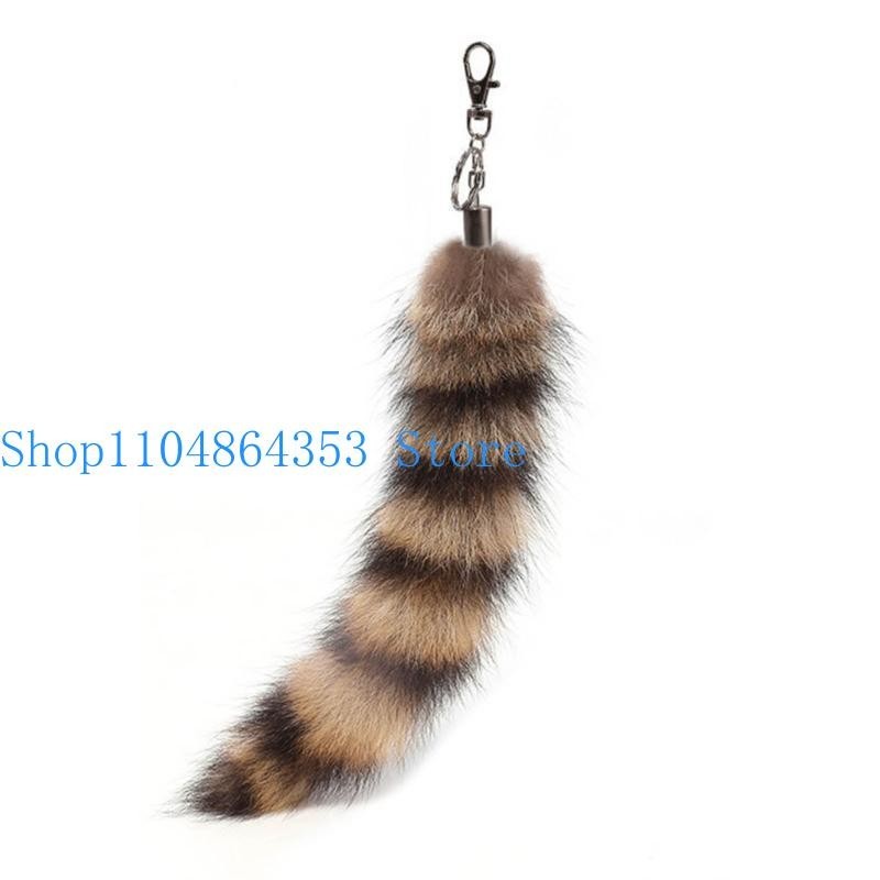 Plush Fox Raccoon Tail Keychain Soft Fur Charm Pendant Car Bag Keyring Cute Gift
