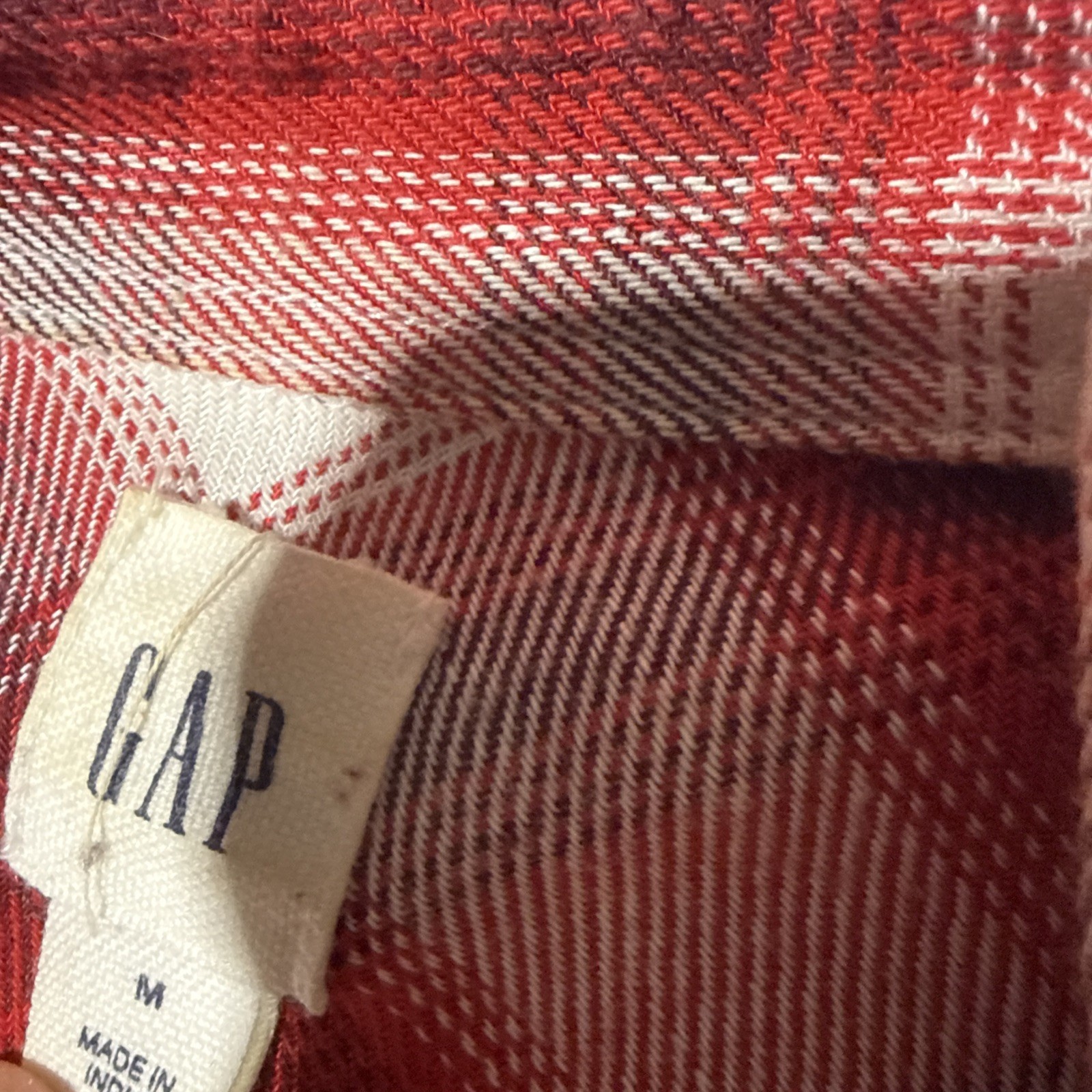Gap Red White Plaid Flannel Button Down Shirt Womens Medium 100% Cotton Long Slv