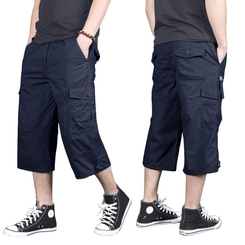 Men’s Capri Shorts Long Cargo Shorts Below Knee Shorts 3/4 Cotton Casual Shorts