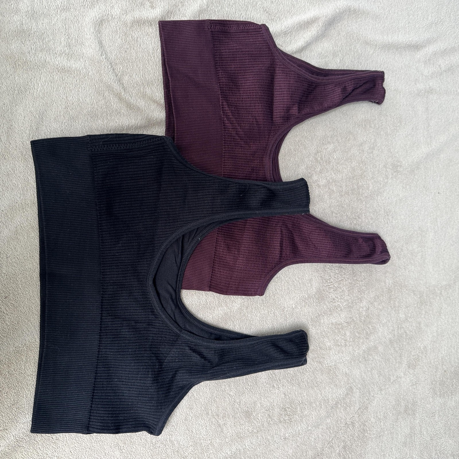 Avia Sports Bra Womens Small Black Purple Ribbed Wireless Stretch Knit 2 Pack