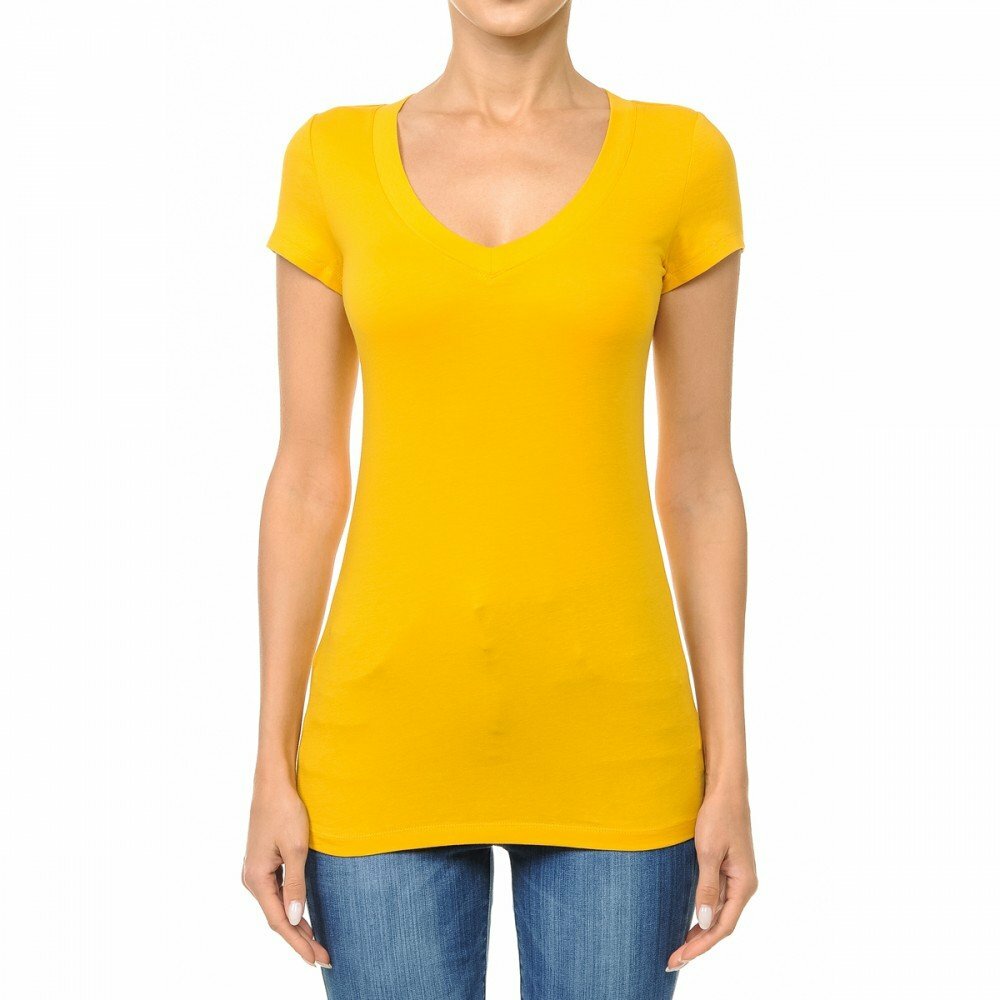Ambiance V-Neck Short Sleeve T Shirt Basic Plain Solid Top Stretchy Cotton Tee