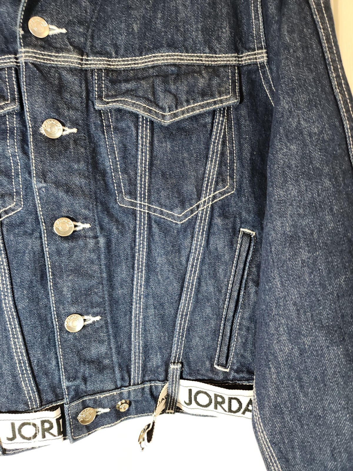 Jordache Womens Jean Jacket Crop Denim Blue Trucker 80s 90s Cotton Logo Lg