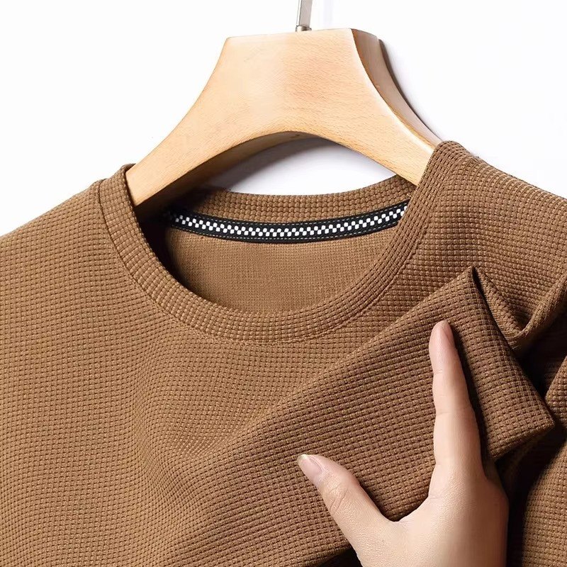New Summer Waffle Round Neck Short Sleeved T-shirt for Men’s Short Sleeved Top