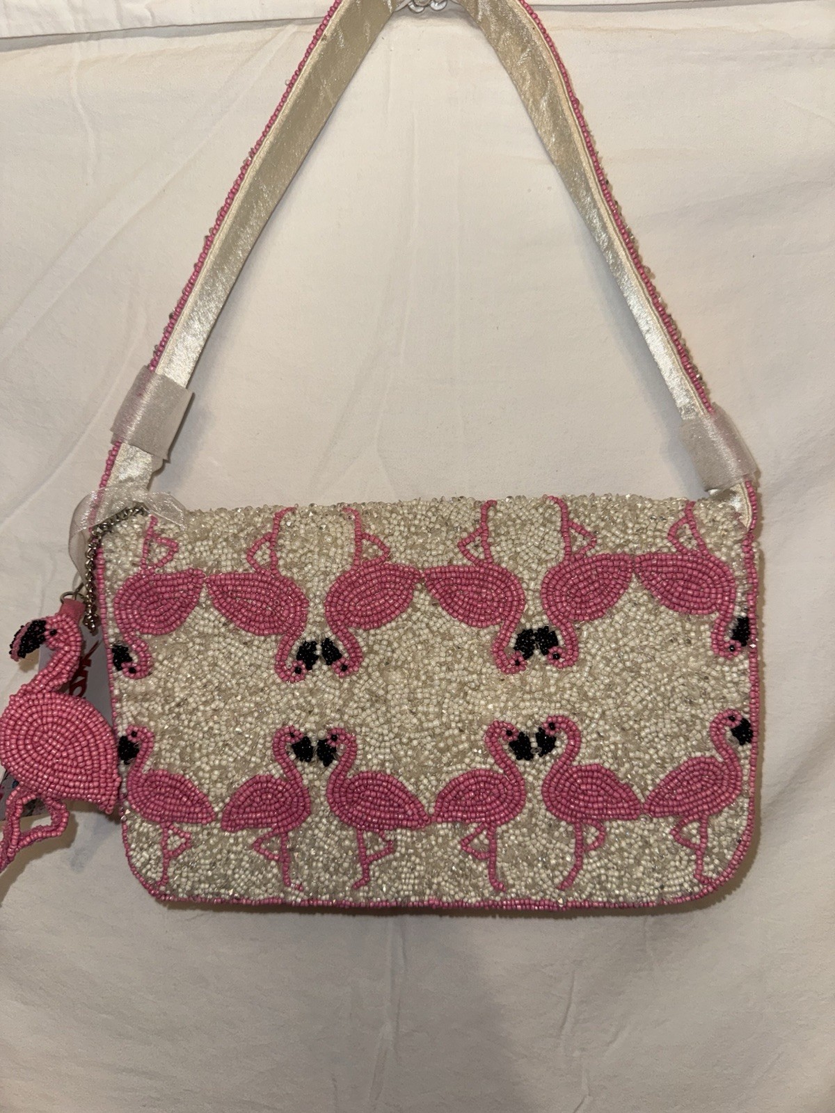 New Release Handcrafted in India Pink Flamingo Beaded Shoulder Bag Viral TikTok