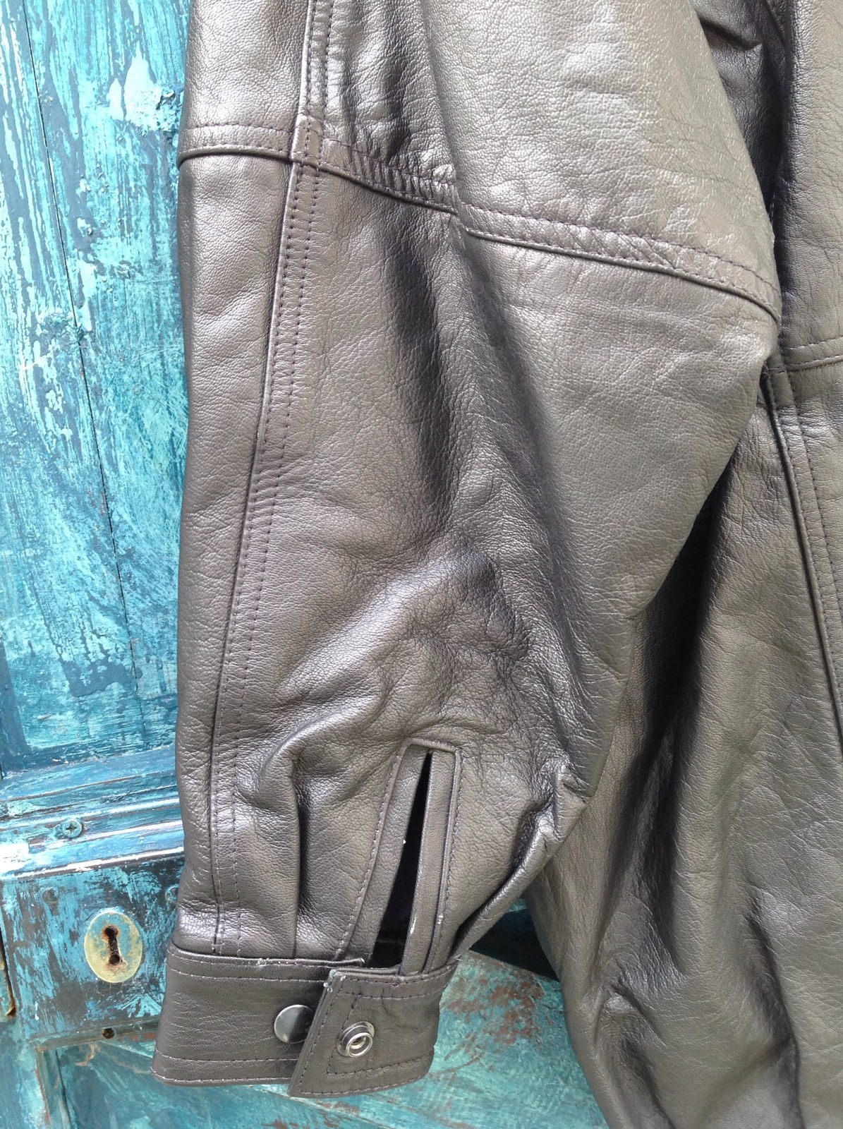 Womens Leather Jacket Black Vintage 80s Oversized M/L Unique Inc U.K. PP