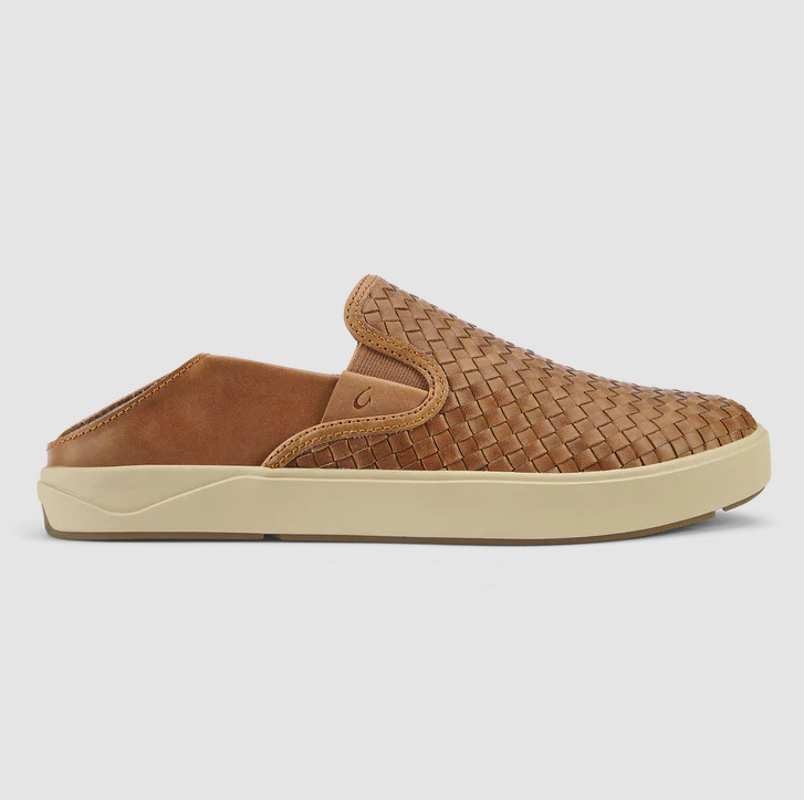 AUTHENTIC OluKai Laeahi Lauhala Men’s Woven Leather Slip On Shoes Fox Comfort