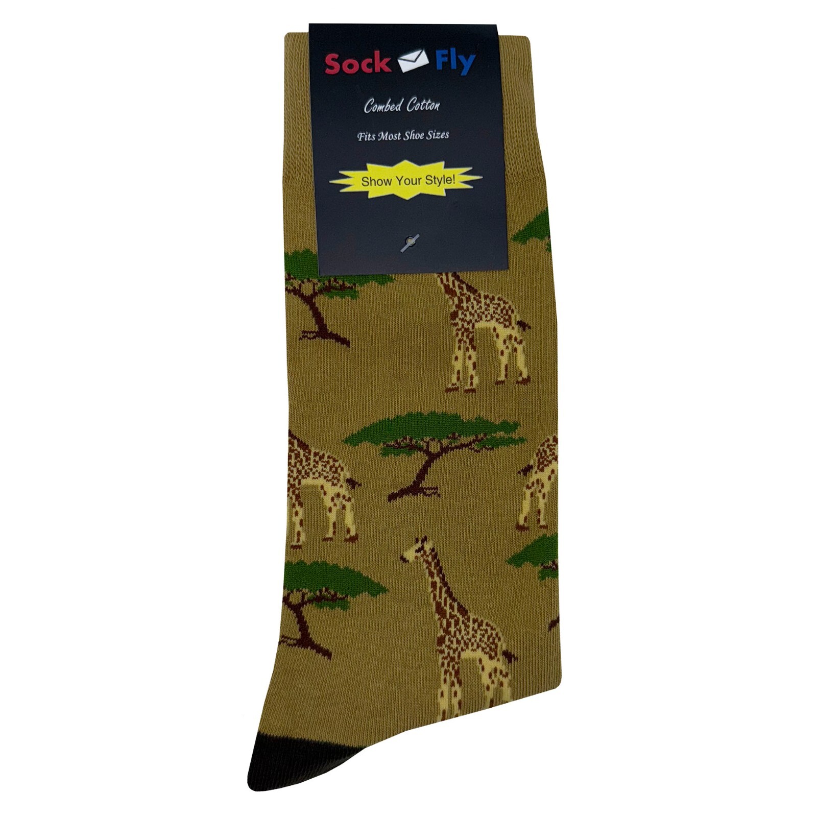 NWT Giraffe Savanna Dress Socks Novelty Men 8-12 Tan Crazy Fun Sockfly