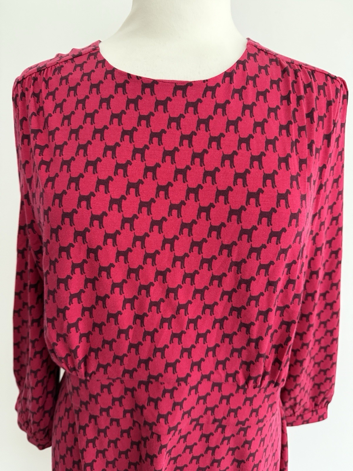 Hobbs Indi Jersey Dress in Berry Red/Black Dog Print UK14 RRP£89 NEW