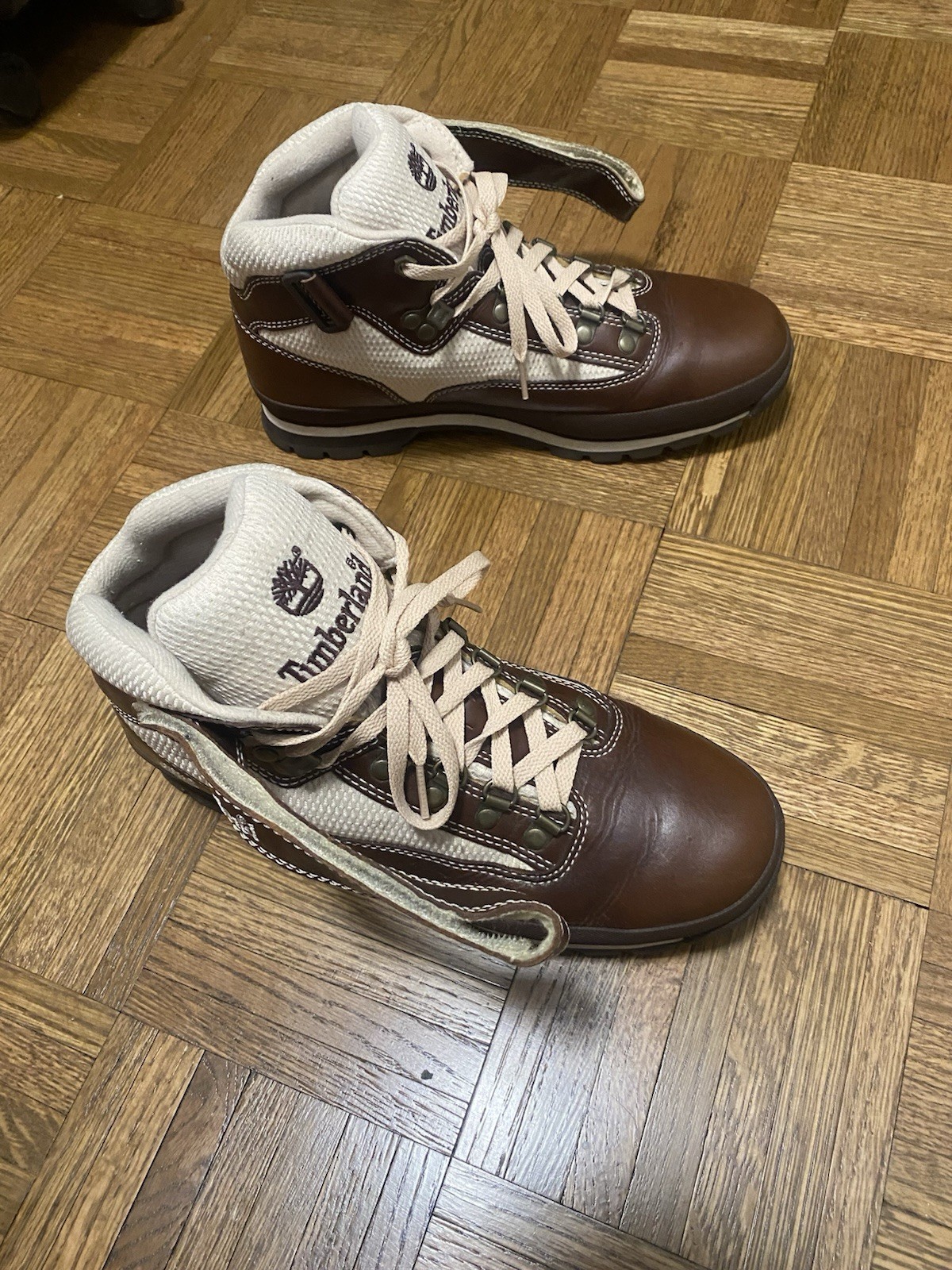 Timberland Men’s Size 9.5 Leather Boots Brown/Cream Need New Soles No Orig Box