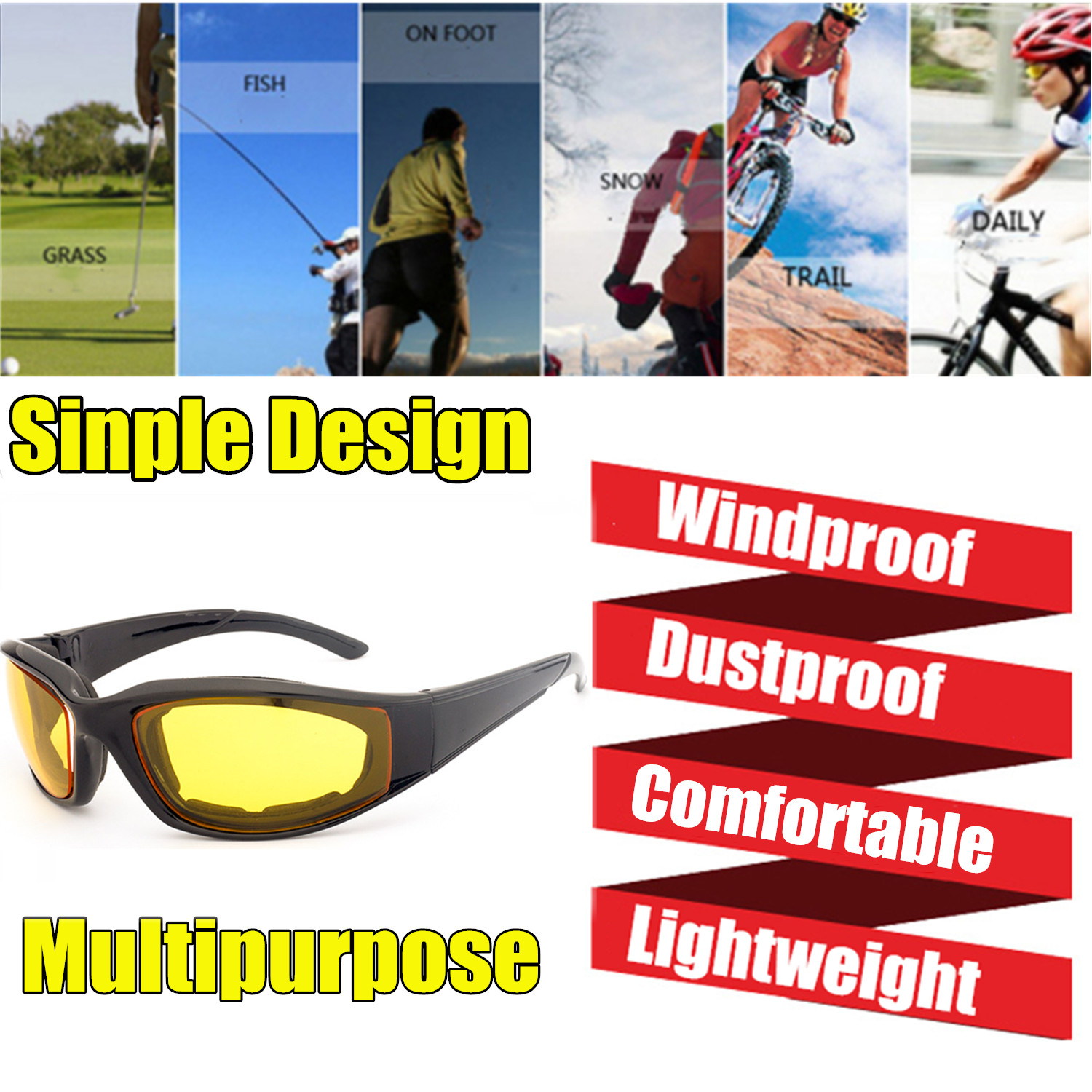 1 PCS Chopper RIDING GLASSES WINDPROOF GOGGLES MOTORCYCLE SUNGLASSES YELLOW LENS