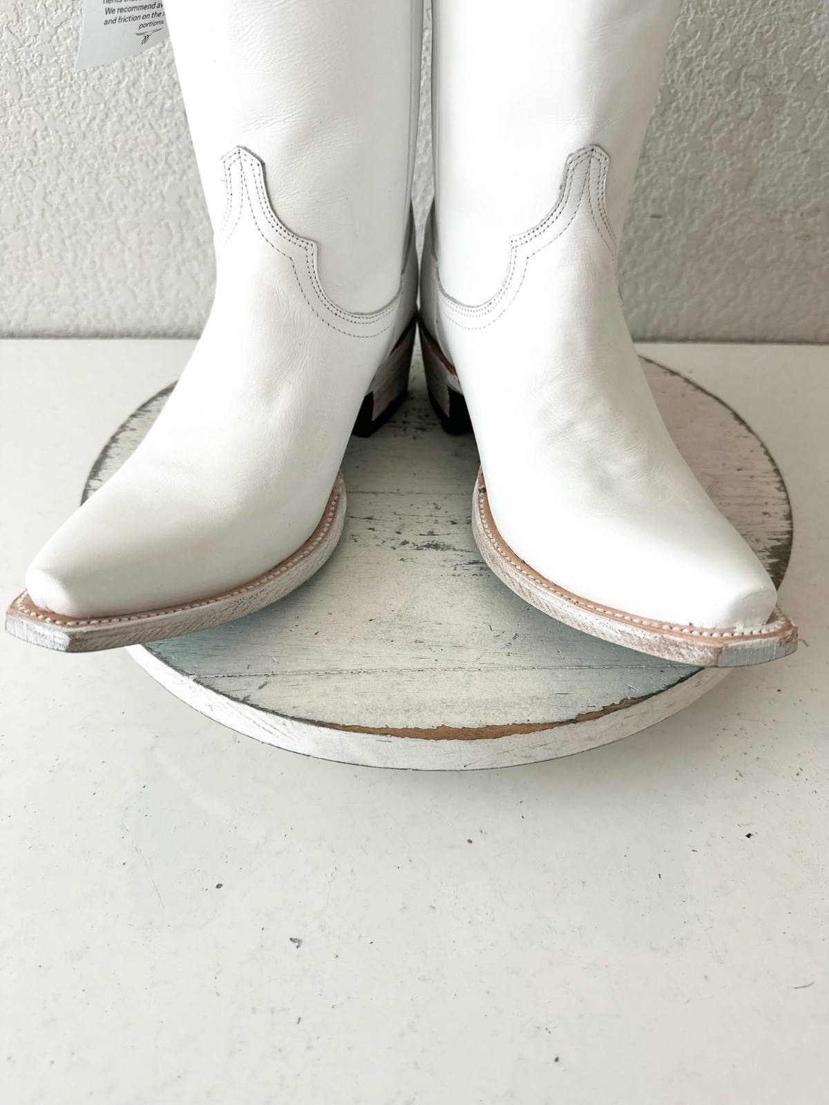 Lane EMMA JANE White Cowboy Boots Western Cowgirl Mid Calf Tall Snip Toe Sz 6.5