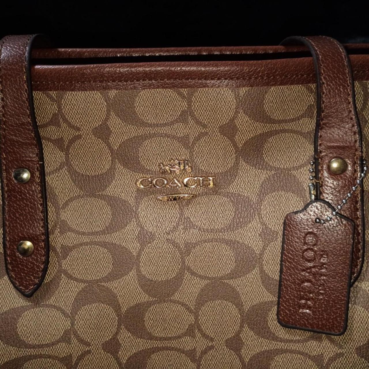 Coach Signature Monogram Tote Zip Top Leather Straps Large Pockets Charm