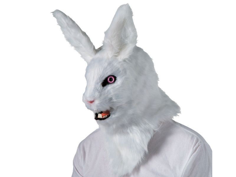 Creepy White Rabbit Bunny Mask Moving Mouth Adult Overhead Halloween Costume New