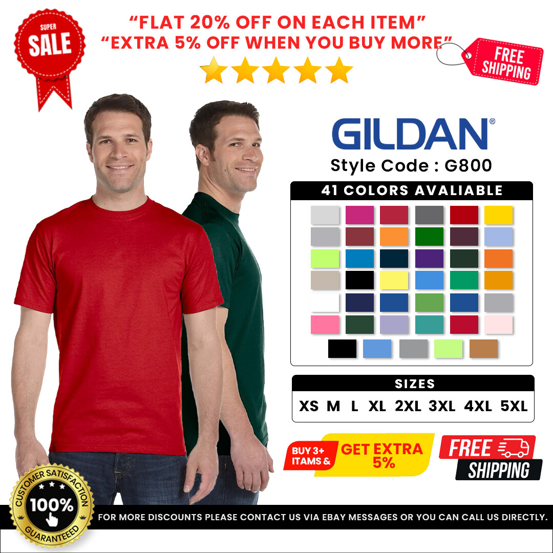 Gildan G800 Mens Cotton/Polyester Knit DryBlend Tee Short Sleeve Plain T-Shirt