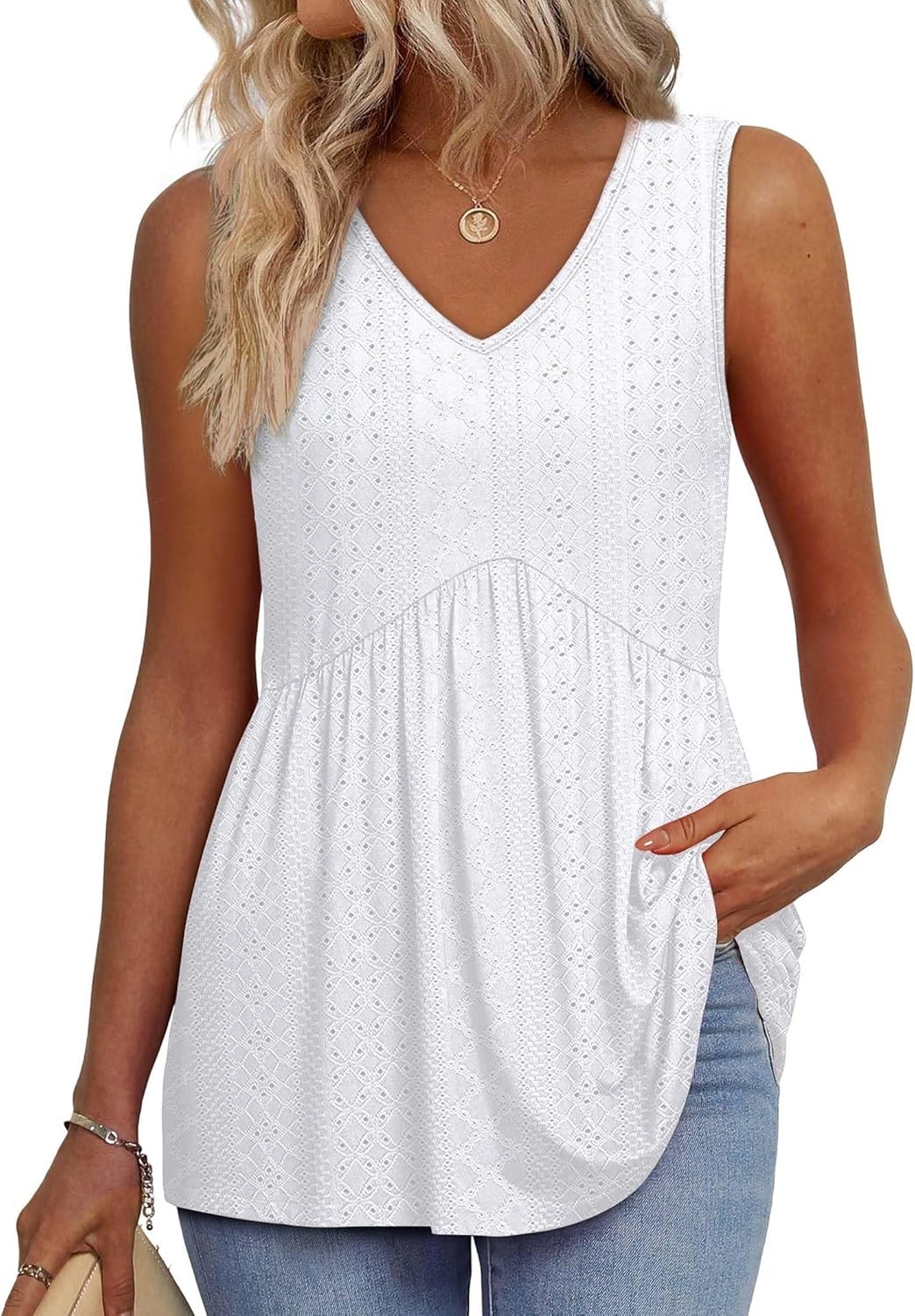 Womens Flowy Babydoll Tank Top Sleeveless V Neck Peplum Summer Casual Blouse