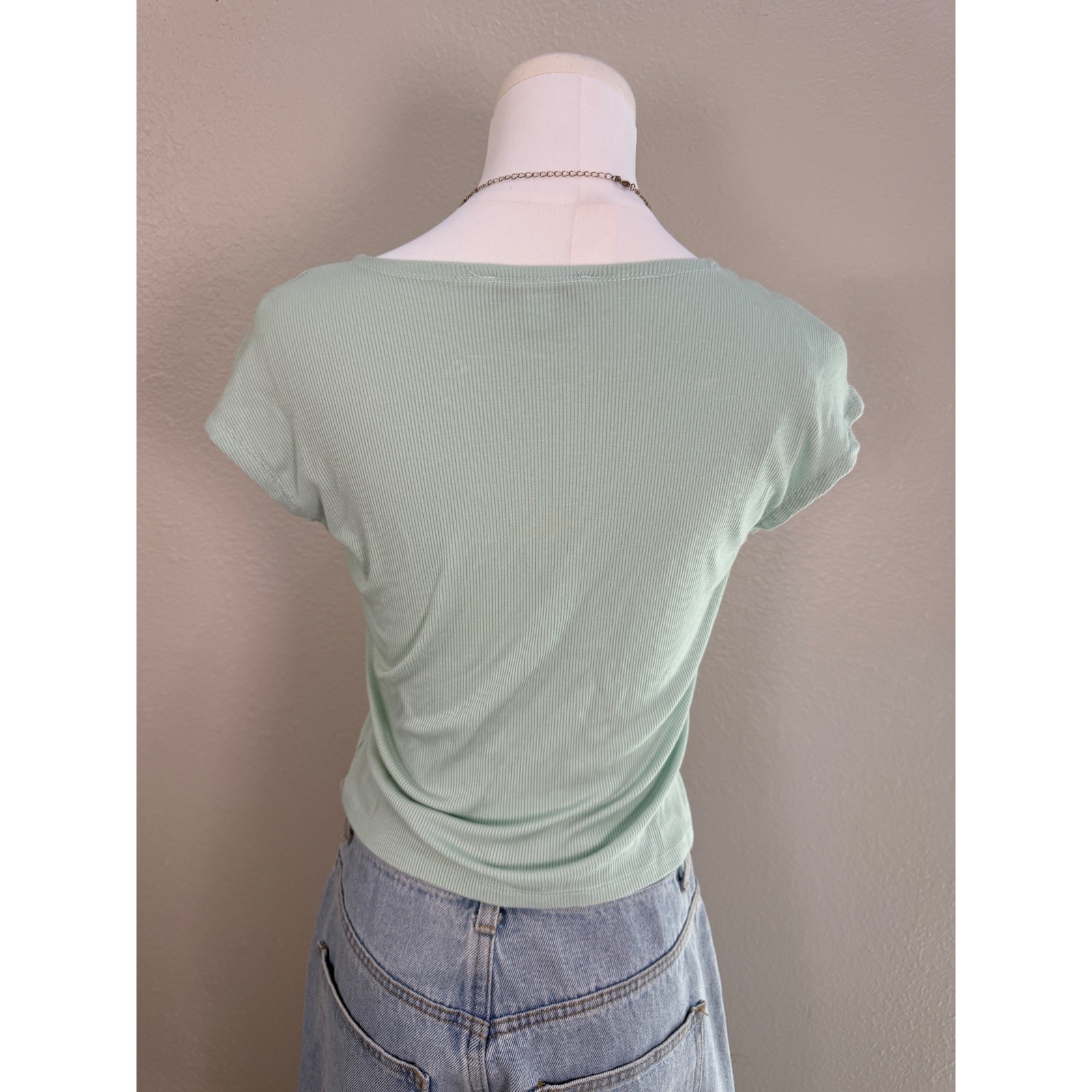 sage green ribbed tank top minimal baby tee fitted y2k basic