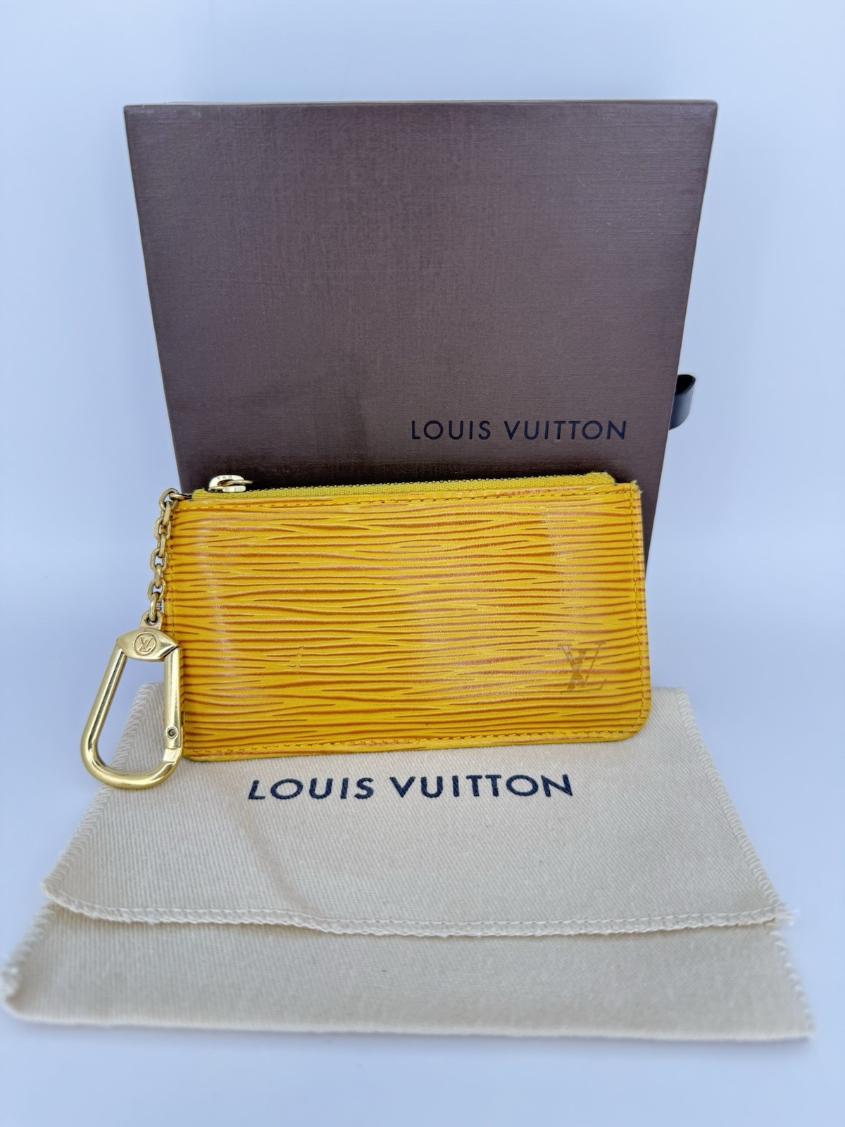 Louis Vuitton Epi Yellow Leather Key Cle Pouch Case Chain w/ Box and Dustbag
