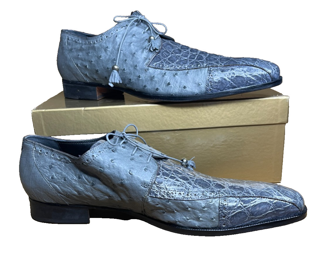 Mauri 3058 Duke Crocodile & Ostrich Leather Dress Shoes 13M Gray – Made in Italy