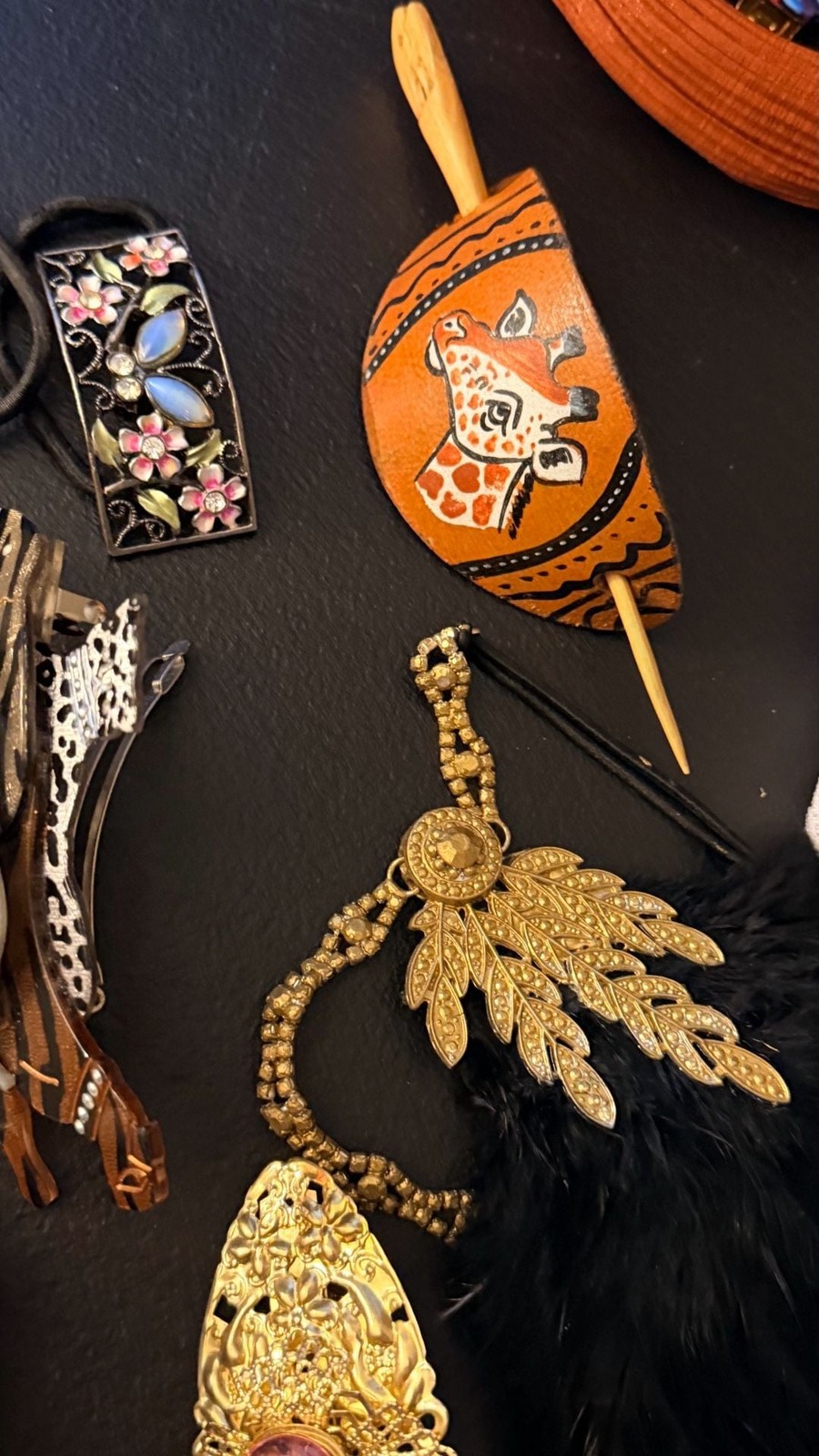 Vintage Assorted Costume Hair Accessories Lot Including Barrettes, Combs, and Ha