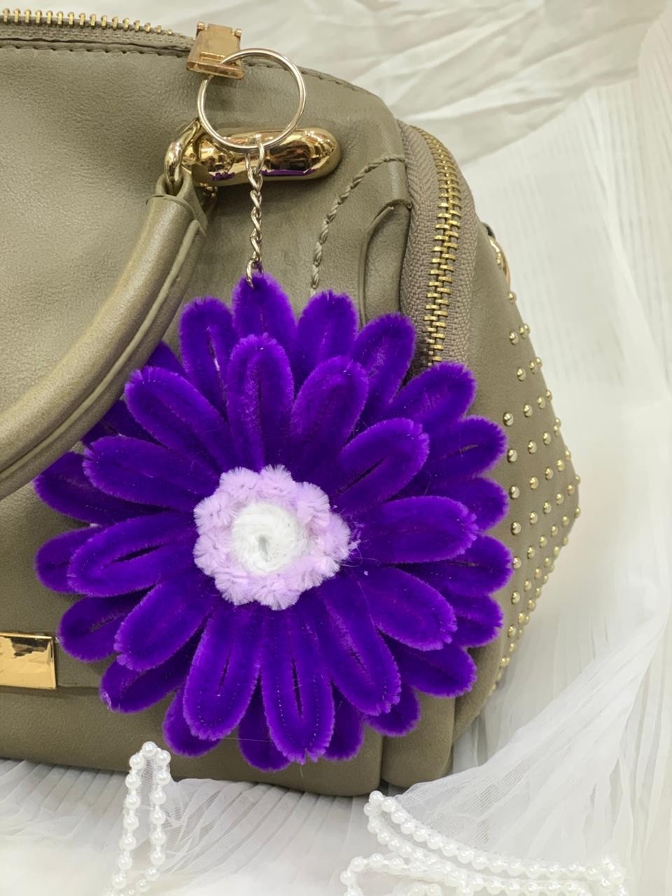 Handmade Chenille Flower Keychain Cute Floral Bag Charm Unique Gift Accessory
