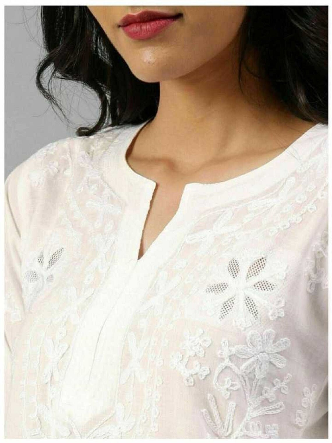 White Cotton Chikankari Kurti for Women | Lucknowi Hand Embroidery Ethnic Wear