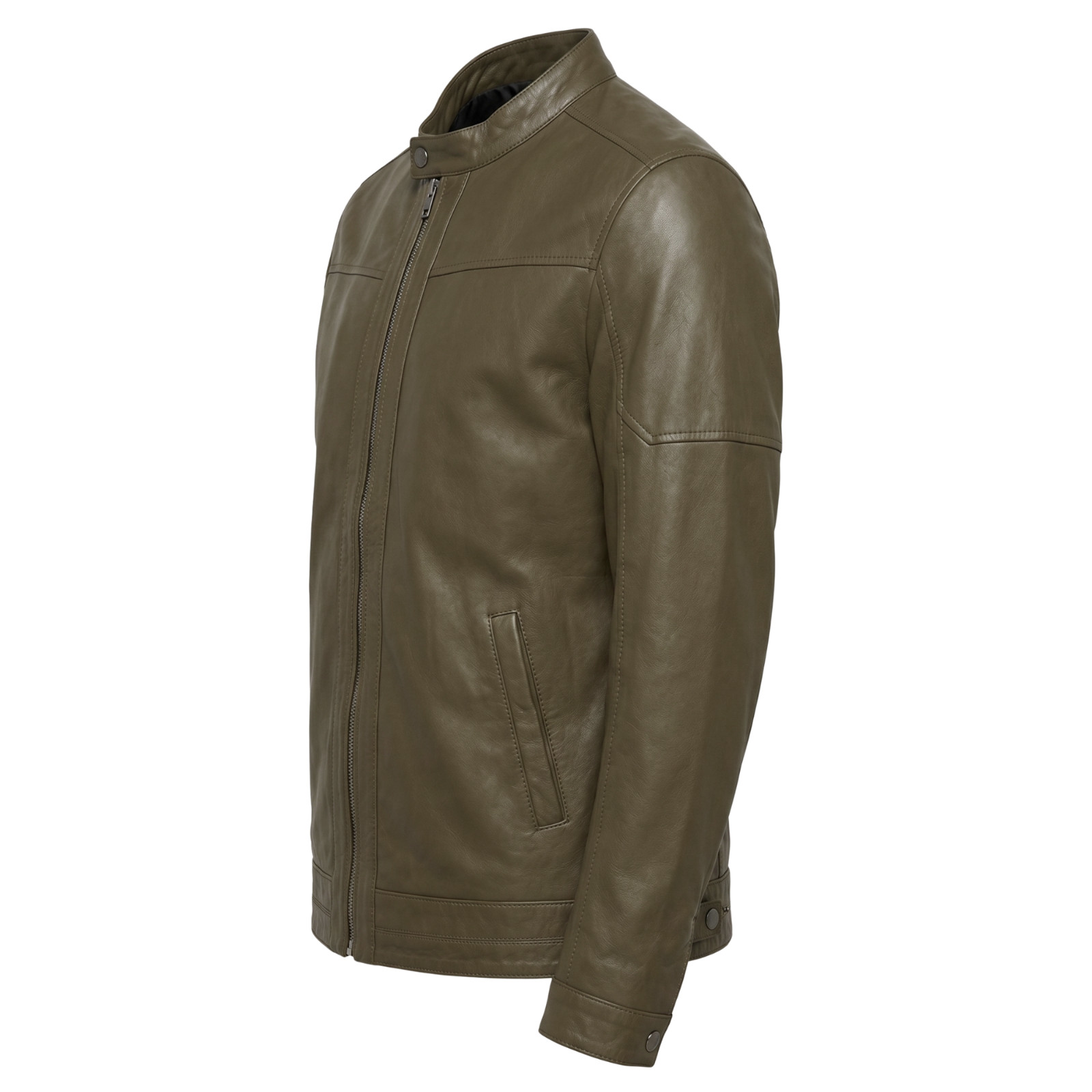 Men’s Khaki Tan Leather Jacket – Slim Fit Cafe Racer Biker Jacket