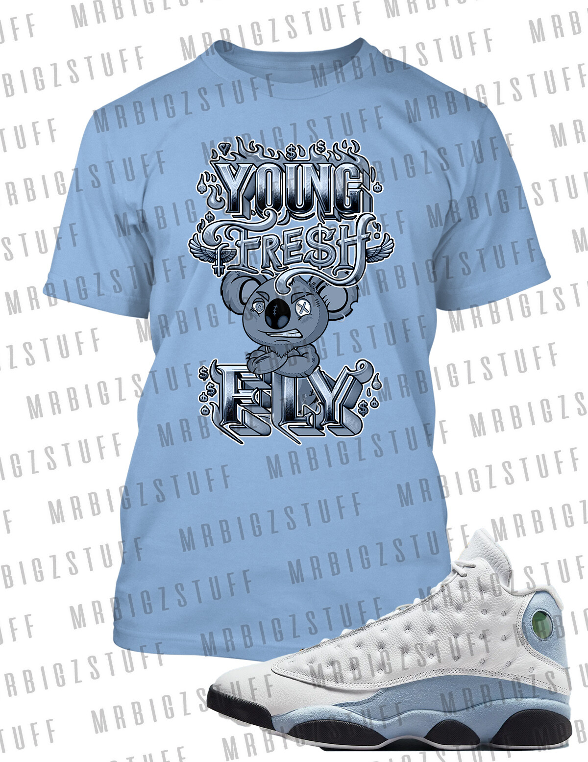 Men Graphic Young Fresh & Fly Sneaker Tee Shirt to MatchJ13 Blue Gray Big & Tall