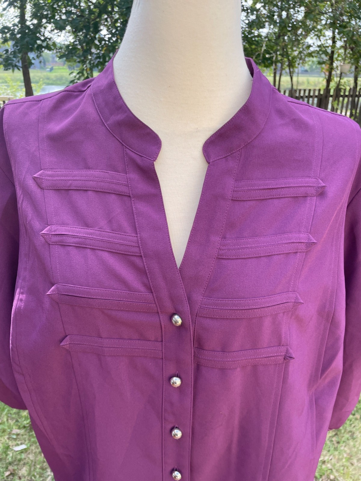 Stretch Womens Blouse 18/20 Purple Polyester/Spandex Button-Front Cathy Che Plus