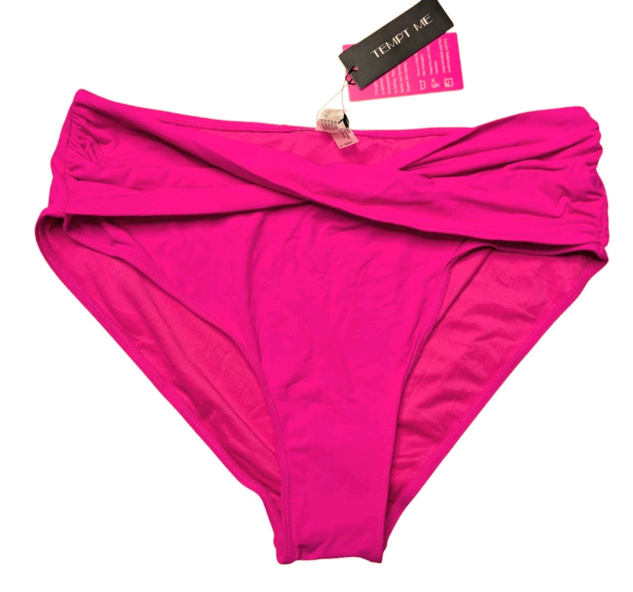 Womens Tempt Me Twist Bikini Bottom Moderate High Cut Bathing Suit Bottom Sz XL